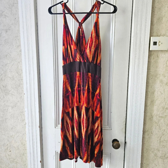 a.n.a Vibrant Summer Dress Orange Pink Brown Large - Picture 1 of 8